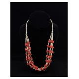 Santo Domingo Pueblo Coral Heishi Necklace