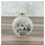 Chinese Reverse Painted Crane Glass Snuff Bottle