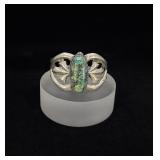 Navajo Sterling Turquoise Tufa Sand Cast Bracelet