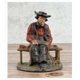 Wilton Cast Iron Amish Man on Bench Doorstop