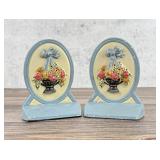 Hubley Cast Iron Flower Basket Door Stops Bookends