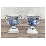 Pair of Booths British Scenery Footed Urns