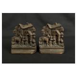 Village Scene Bronze Bookends