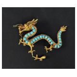 Chinese 14k Gold and Turquoise Dragon