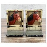 Hubley Cast Iron Horse At Barn Door Bookends
