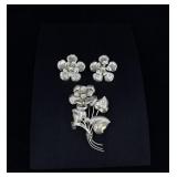 Sterling Silver Floral Brooch and Earrings