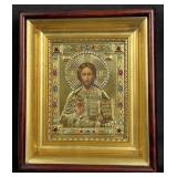 Russian Oklad Jeweled Christ Pantocrator Icon