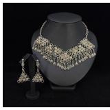 Tribal Belly Dancer Bib Necklace and Earrings