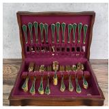 Gold Tone and Green Enamel Flatware Set