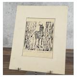 1968 Woodblock Print of Zebras