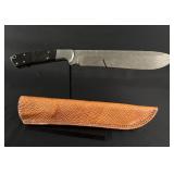 Damascus Bolo Style Horn Handle Hunting Knife