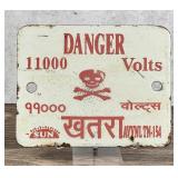 Danger 11000 Volts India Porcelain Warning Sign