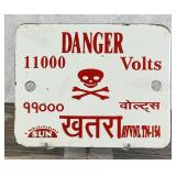 Danger 11000 Volts India Porcelain Warning Sign