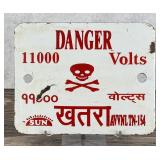 Danger 11000 Volts India Porcelain Warning Sign