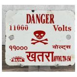 Danger 11000 Volts India Porcelain Warning Sign