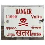 Danger 11000 Volts India Porcelain Warning Sign