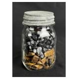 Mason Jar of Tiger Eye and Snowflake Obsidian