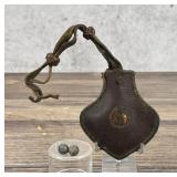 Antique Leather Powder Flask Shot Bag