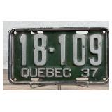 1937 Quebec Canada License Plate