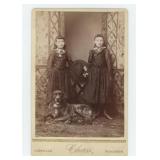 Cabinet Photo of Twin Girls with Dog