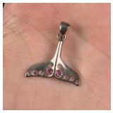Whale Tale Sterling Silver Rhinestone Pendant