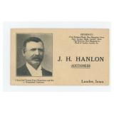 J.H. Hanlon Auctioneer Lawler Iowa Business Card