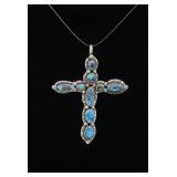 Navajo Sterling Silver Turquoise Cross Pendant