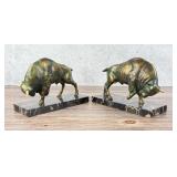 Art Deco Marble Bull Stock Market Bookends