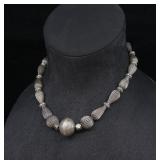 Sterling Silver Woven and Fluted Bead Necklace