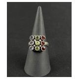 Sterling Silver Garnet Peridot Gemstone Ring