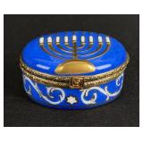 Limoges Peint Main Porcelain Trinket Box Menorah