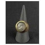 Ancient Macedonian Silver Coin 14K Gold Ring