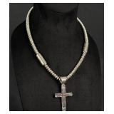 Navajo Sterling and 14k Gold Pearls Cross Necklace