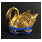 Limoges Peint Main Porcelain Trinket Box Swan