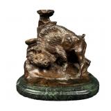 Charles M Russell Buffalo Rubbing Rock Bronze
