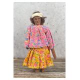 Folk Art Carved Wooden Black Doll