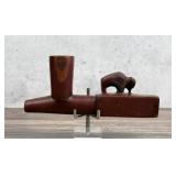 Sioux Native American Indian Carved Buffalo Pipe