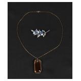 Sterling Silver Floral Brooch and Necklace