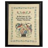 Antique Needlework Parrot Sampler