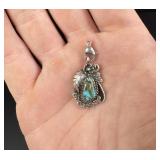 H. Slim Navajo Sterling Silver Turquoise Pendant