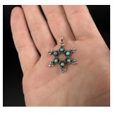 Zuni Sterling Silver Petit Point Turquoise Pendant