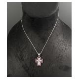 Sterling Silver Ruby Sapphire Cross Necklace