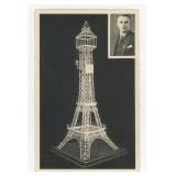 August Ahrens Eiffel Tower Straw Clock Postcard
