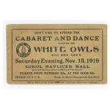 White Owl Jazz Club Band Dance Notice Ticket