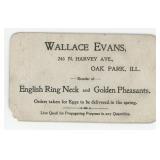 Wallace Evans Pheasant Breeder Business Card