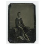 Patriotic Boy with American Flag Tintype Photo