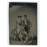 Couple with Wood Rim Bicycles Tintype Photo