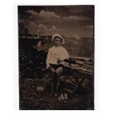 Child on the Beach Staged Tintype Photo