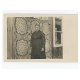 Mennonite Woman with Jacquard Coverlet Postcard