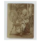 Old Woman with Irish Spinning Wheel Cabinet Photo